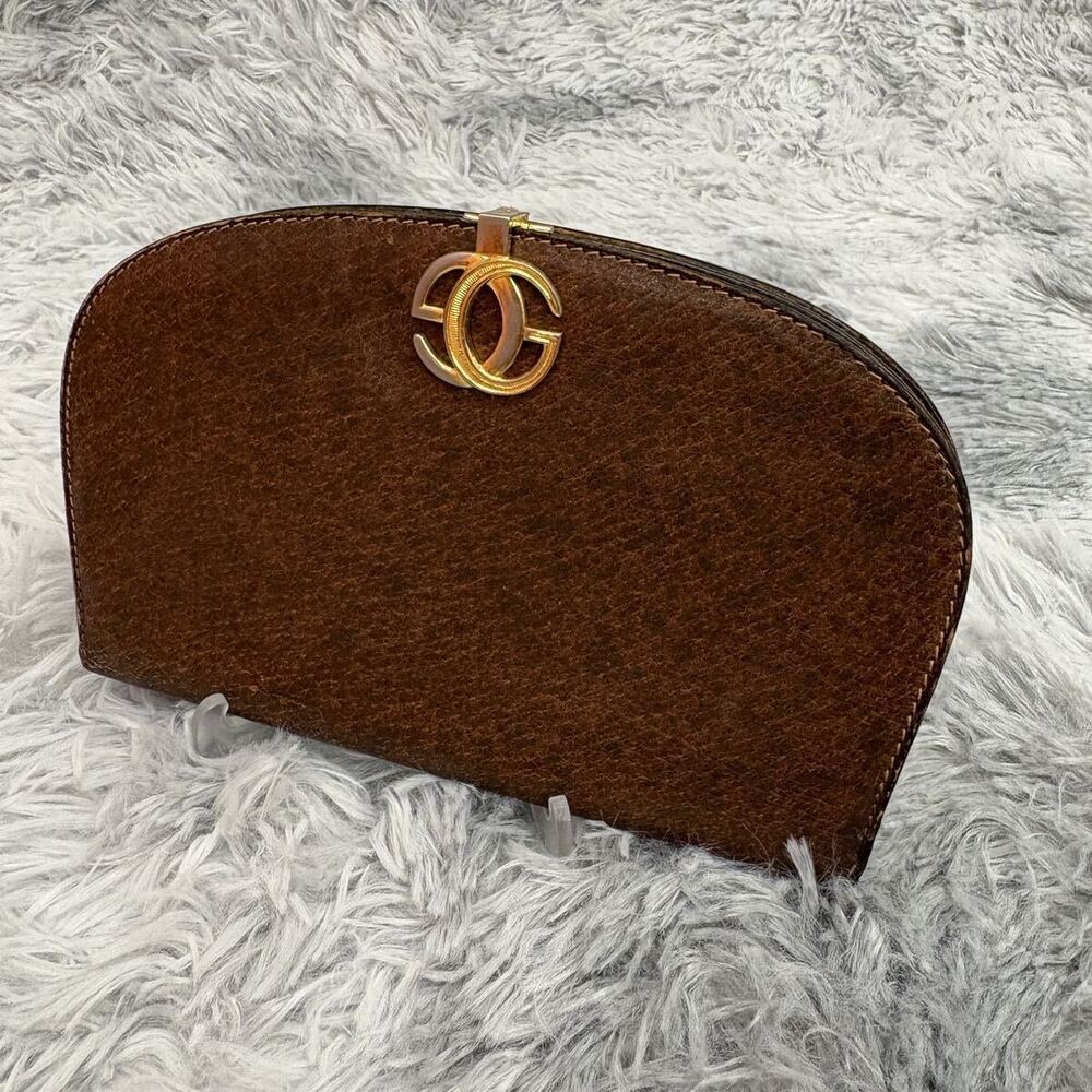 GUCCI GG Half Moon Long Wallet Gold Brown Leather Interlocking
